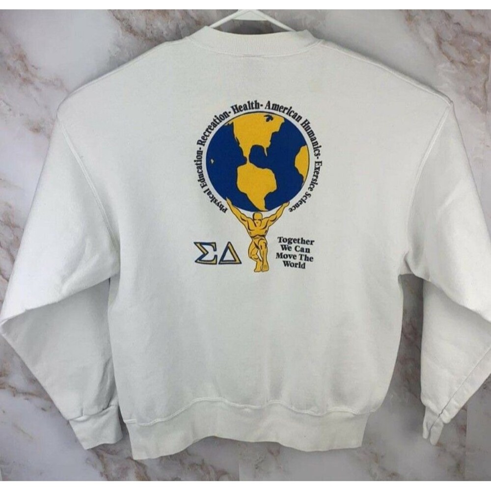 Vintage 1996 Delta Sigma Crewneck Sweatshirt White 90s Graphic Mens XL